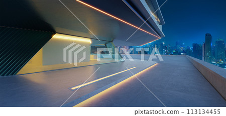 3D Modern urban architecture at twilight 113134455