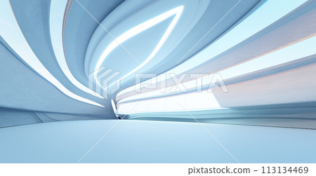 3D Modern design of an interior with flowing lines and cool ambient light 113134469