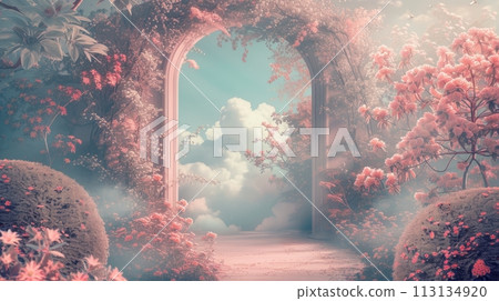 Majestic floral arch gate in heavenly aesthetic land 113134920