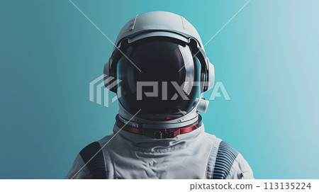 Closeup of an astronaut in outerwear helmet on electric blue background Closeup of an astronaut in outerwear helmet on electric blue background 113135224