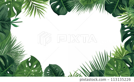 Frame of tropical foliage. Border with palm branch Frame of tropical foliage. Border with palm branch 113135226