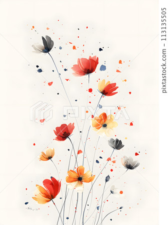 Vibrant wildflowers on a white canvas, a beautiful illustration of natures art 113135505
