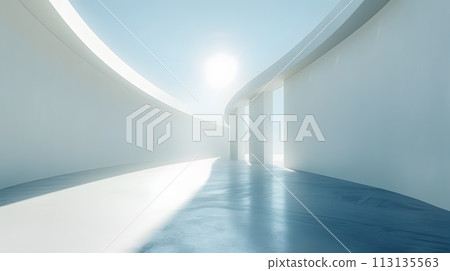 a 3d rendering of an empty hallway with the sun shining through the windows a 3d rendering of an empty hallway with the sun shining through the windows 113135563