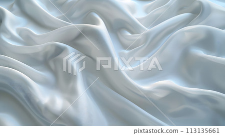 Close up of grey satin fabric with electric blue waves 113135661
