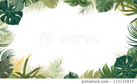 Frame of tropical foliage. Border with palm branch 113135837