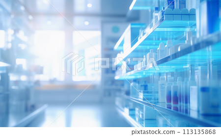 The blurred abstract background of the pharmacy. The blurred abstract background of the pharmacy. 113135868