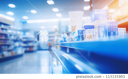 The blurred abstract background of the pharmacy. The blurred abstract background of the pharmacy. 113135903