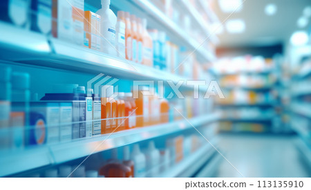 The blurred abstract background of the pharmacy. 113135910