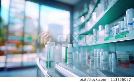 The blurred abstract background of the pharmacy. 113136057