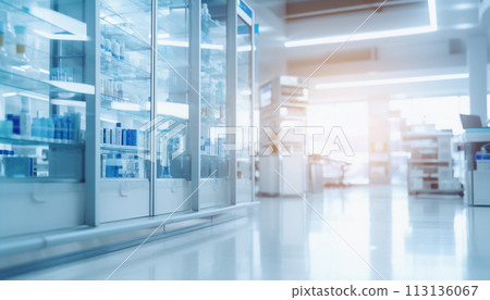 The blurred abstract background of the pharmacy. 113136067