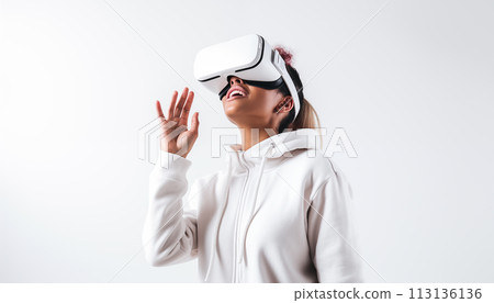 Woman in VR glasses. 113136136