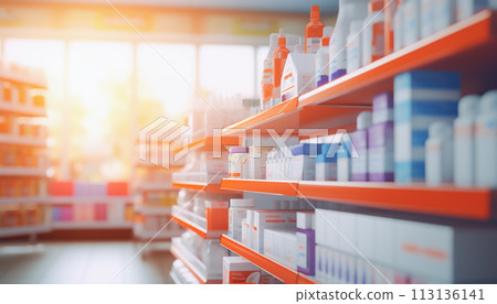The blurred abstract background of the pharmacy. 113136141