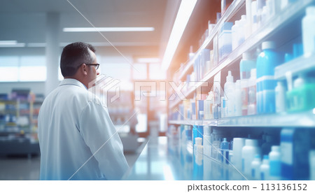 The blurred abstract background of the pharmacy. The blurred abstract background of the pharmacy. 113136152