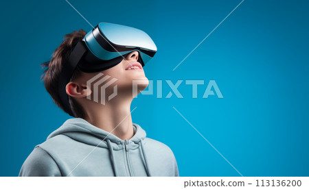 Woman in VR glasses. Woman in VR glasses. 113136200