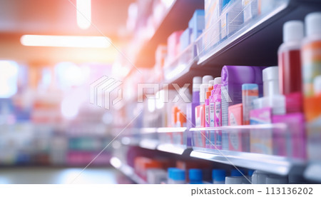 The blurred abstract background of the pharmacy. The blurred abstract background of the pharmacy. 113136202