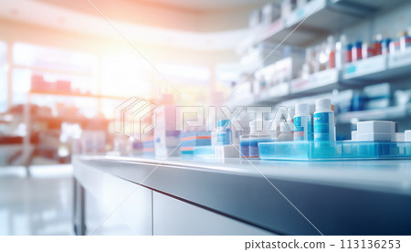 The blurred abstract background of the pharmacy. The blurred abstract background of the pharmacy. 113136253