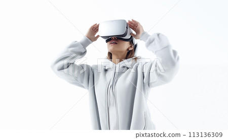 Woman in VR glasses. Woman in VR glasses. 113136309