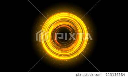 Yellow glowing portal concept. Neon hologram teleport gate on black background. Gold circle swirl aura with beams and sparks. Round hot flare template for game, ui, interface. Vector illustration Yellow glowing portal concept. Neon hologram teleport gate on black background. Gold circle swirl aura with beams and sparks. Round hot flare template for game, ui, interface. Vector illustration 113136384
