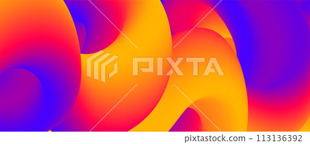Creative orange red purple fluid gradient background. Wavy curve 3d flow poster wallpaper. Liquid wave backdrop. Bright hot color template for presentation, banner, flyer, booklet. Vector illustration 113136392