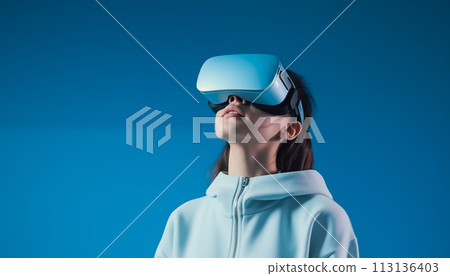 Woman in VR glasses. Woman in VR glasses. 113136403
