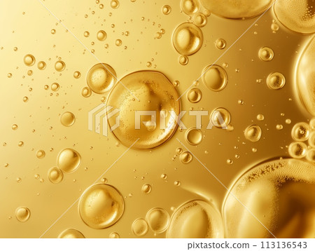Captivating golden serum bubbles floating against a shimmering background, symbolizing potency and purity Captivating golden serum bubbles floating against a shimmering background, symbolizing potency and purity 113136543