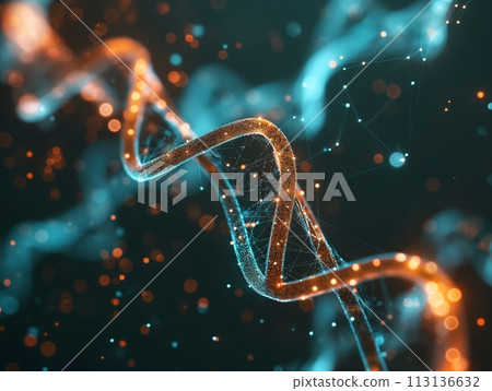 Glowing digital representation of a DNA molecule, symbolizing bioinformatics and genetic research 113136632