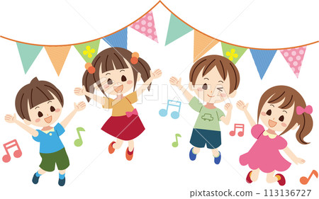 kids, jump, flag kids, jump, flag 113136727