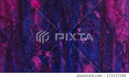 Shimmering paint drip. Ink flow. Liquid blend. Defocused blue pink color shiny fluid mix stream waterfall motion art abstract background. 113137266