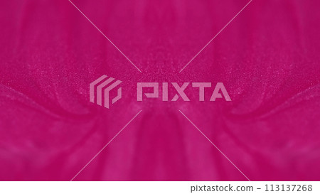 Shimmering ink. Glitter fractal. Defocused bright magenta pink color sparkling particles texture paint flow symmetrical ornament decorative abstract art background. Shimmering ink. Glitter fractal. Defocused bright magenta pink color sparkling particles texture paint flow symmetrical ornament decorative abstract art background. 113137268
