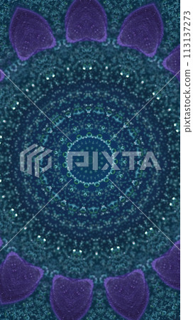 Glitter mandala. Paint kaleidoscope. Lotus design. Defocused purple blue color glowing sparkling ink water snowflake ornament motion abstract art background. Glitter mandala. Paint kaleidoscope. Lotus design. Defocused purple blue color glowing sparkling ink water snowflake ornament motion abstract art background. 113137273