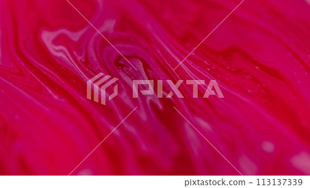 Paint swirl. Glitter liquid mix. Defocused pink red color marble texture ink water blend vortex wave motion art abstract background. Paint swirl. Glitter liquid mix. Defocused pink red color marble texture ink water blend vortex wave motion art abstract background. 113137339