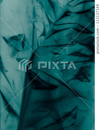 Old film. Wrinkled foil. Blue light color creasy material metallic effect dust stain dark overlay distressed surface creative art abstract background. Old film. Wrinkled foil. Blue light color creasy material metallic effect dust stain dark overlay distressed surface creative art abstract background. 113137349