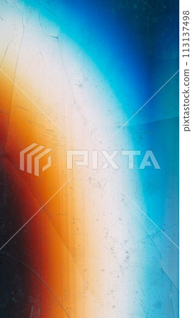 Damaged display. Broken glass. Dust scratch texture. Blue orange white black rainbow color glow glitch distortion crushed aged effect illustration abstract background. 113137498