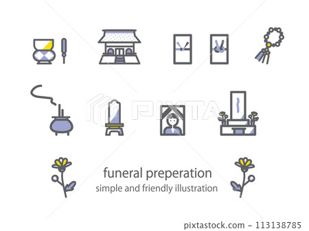 葬禮圖示風格插畫集-簡單時尚的線條畫插圖 113138785