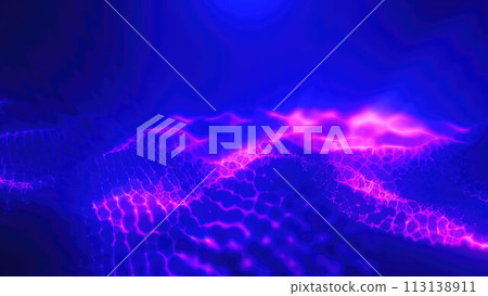 Purple energy magic digital high tech waves with light rays lines and energy particles. Abstract background 113138911