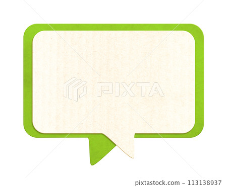 Empty comic speech bubble from recycled carton material. Sustainable development of strategy approach to zero waste, responsible consumption. Eco-friendly concept 113138937