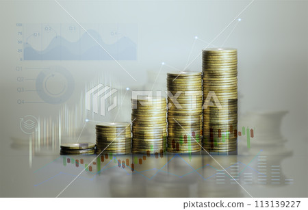Coins are laid in graph.Business success concept wealth stock investment.Business in the digital age.Digital transformation for next generation technology.Technology is growing by leaps and bounds 113139227