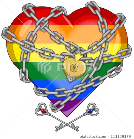 Gay pride heart wrapped with chains and padlock 113139379