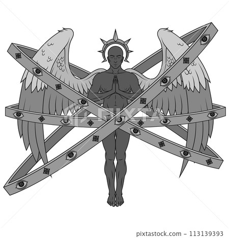 Praying angel with heavenly hoops Praying angel with heavenly hoops 113139393