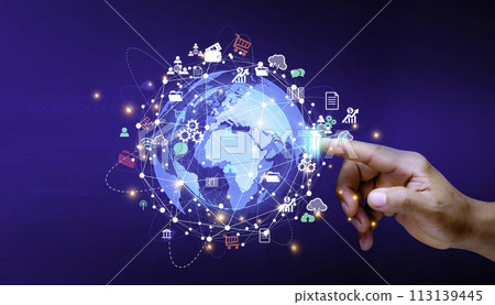 5G Technology networks Internet connecting wireless devices around the world. 5G technology is essential to businesses in the digital world with smartphones in hand and icons connected to each other. 5G Technology networks Internet connecting wireless devices around the world. 5G technology is essential to businesses in the digital world with smartphones in hand and icons connected to each other. 113139445