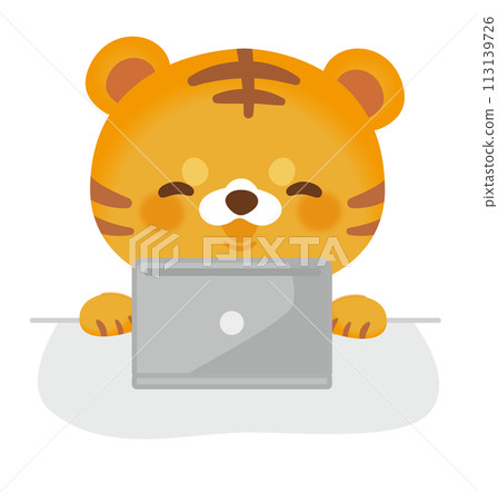 Character illustration of a tiger using a computer 113139726