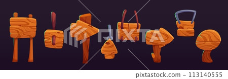 Wooden signboards set isolated on black background Wooden signboards set isolated on black background 113140555