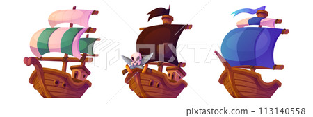 Old wooden sailboats set isolated on white 113140558