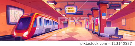 Train on subway station. Underground city metro 113140587