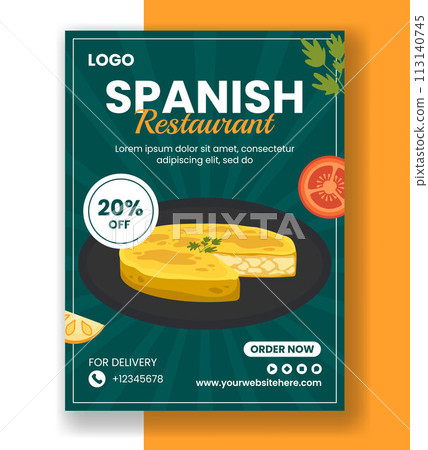 Spanish Restaurant Vertical Poster Flat Cartoon Hand Drawn Templates Background Illustration Spanish Restaurant Vertical Poster Flat Cartoon Hand Drawn Templates Background Illustration 113140745