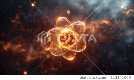 Atomic dance: subatomic realm, electrons, neutrons, and protons orbit a fixed nucleus in a model empty space within atoms, showcasing set, predictable paths in the intricate world of particle physics Atomic dance: subatomic realm, electrons, neutrons, and protons orbit a fixed nucleus in a model empty space within atoms, showcasing set, predictable paths in the intricate world of particle physics 113141060