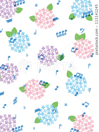 Hydrangea and musical notes pattern background_vertical Hydrangea and musical notes pattern background_vertical 113141245