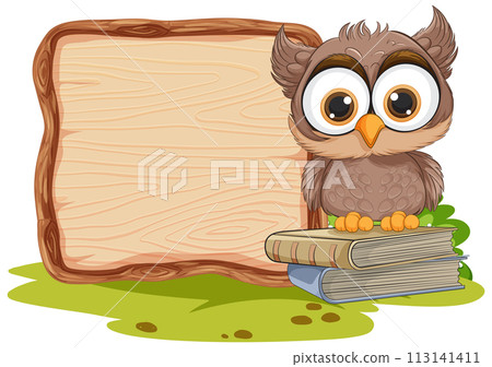Wise Owl with Blank Wooden Sign Wise Owl with Blank Wooden Sign 113141411