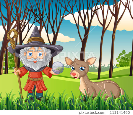 Enchanted Forest Friends with Magical Wizard 113141460