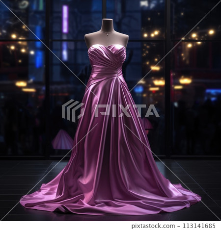 Elegance unveiled: a captivating display of a beautiful, luxurious evening gown gracefully adorning a mannequin, epitomizing timeless style and opulence for a glamorous and chic affair Elegance unveiled: a captivating display of a beautiful, luxurious evening gown gracefully adorning a mannequin, epitomizing timeless style and opulence for a glamorous and chic affair 113141685